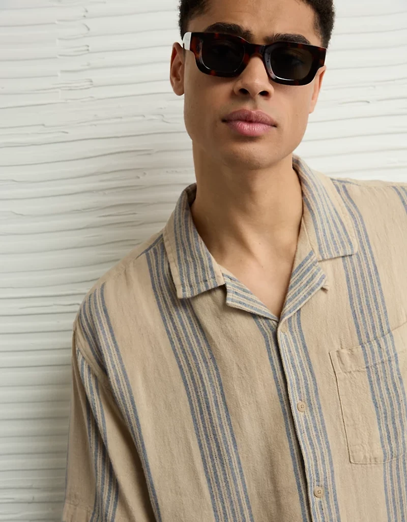 Chemise rayée boutonnée en mélange de lin Bord la piscine AE