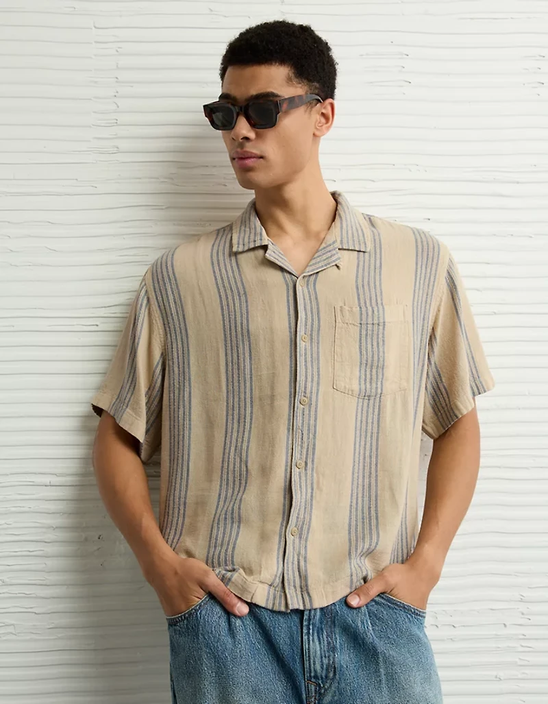 Chemise rayée boutonnée en mélange de lin Bord la piscine AE