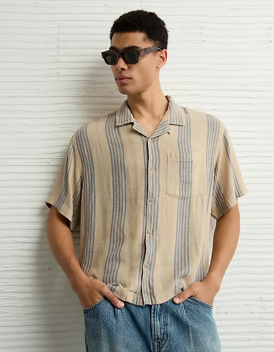 Chemise rayée boutonnée en mélange de lin Bord la piscine AE