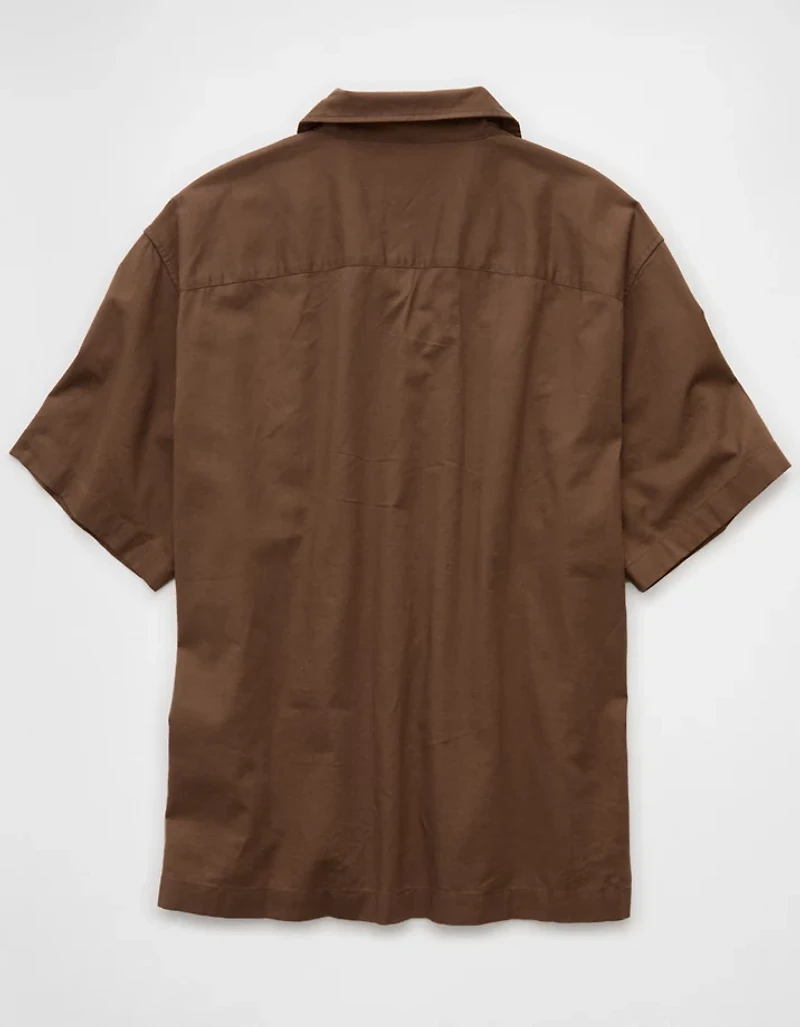 AE Poolside Linen-Blend Embroidered Button-Up Shirt