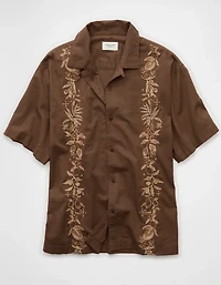 AE Poolside Linen-Blend Embroidered Button-Up Shirt