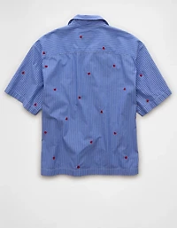 AE Pride Poolside Embroidered Striped Button-Up Shirt