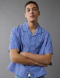 AE Pride Poolside Embroidered Striped Button-Up Shirt