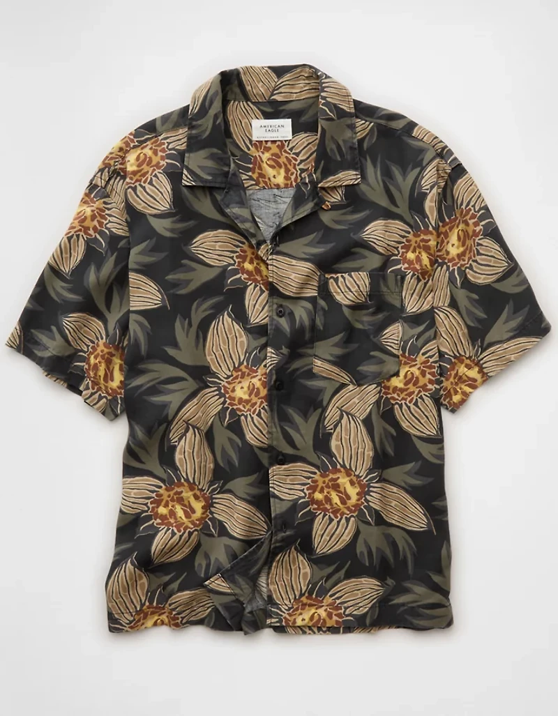 AE Relaxed Fit Camp Collar Button-Up Shirt