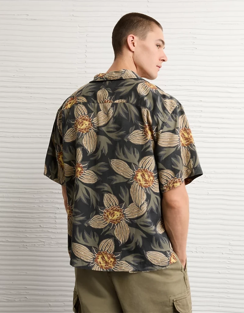 AE Relaxed Fit Camp Collar Button-Up Shirt