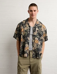 AE Relaxed Fit Camp Collar Button-Up Shirt