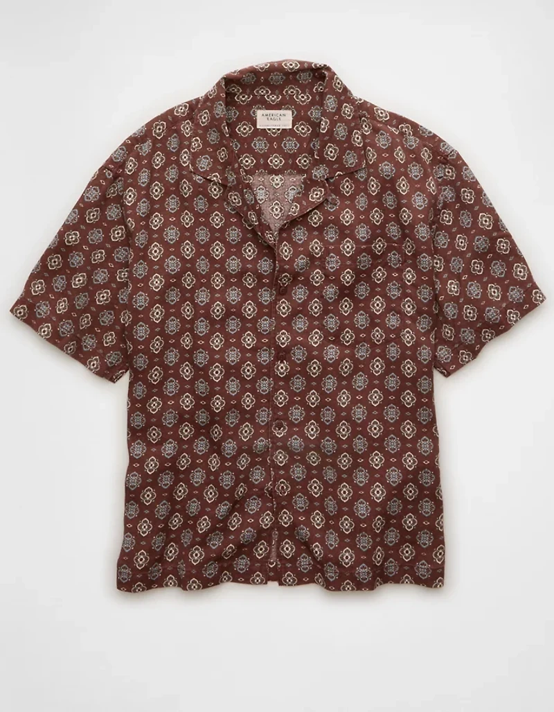 AE Relaxed Fit Camp Collar Button-Up Shirt