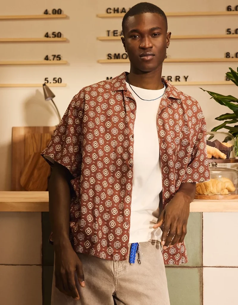 AE Relaxed Fit Camp Collar Button-Up Shirt