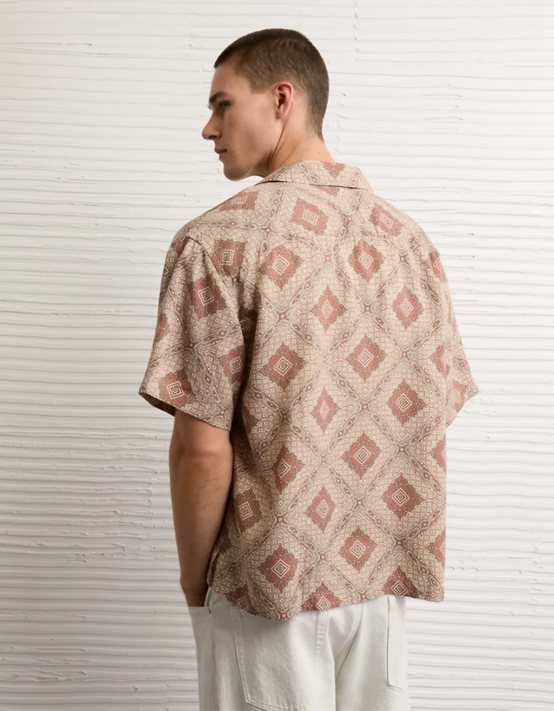 AE Relaxed Fit Camp Collar Button-Up Shirt