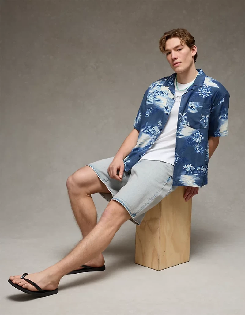 AE Relaxed Fit Camp Collar Button-Up Shirt