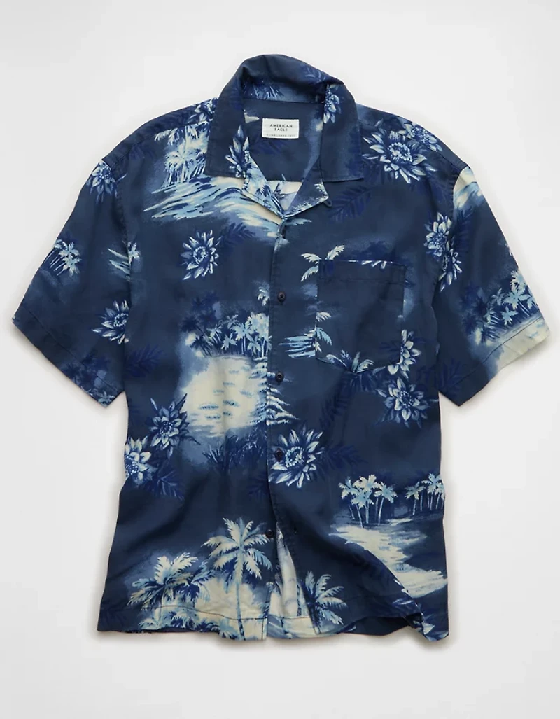 AE Relaxed Fit Camp Collar Button-Up Shirt