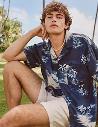 AE Relaxed Fit Camp Collar Button-Up Shirt