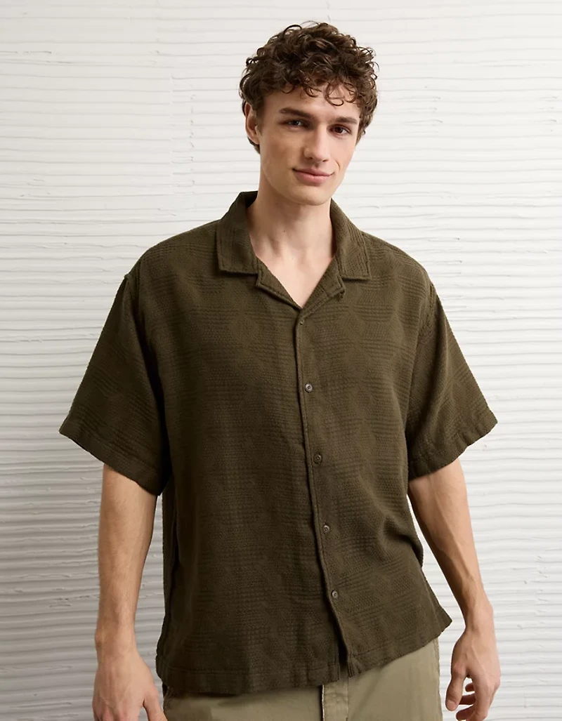 AE Relaxed Fit Camp Collar Button-Up Shirt