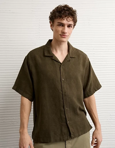 AE Relaxed Fit Camp Collar Button-Up Shirt