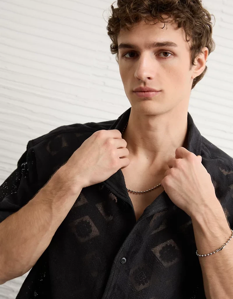 AE Relaxed Fit Camp Collar Button-Up Shirt