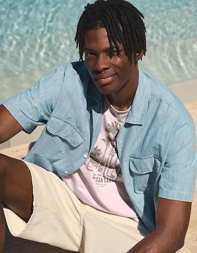 Chemise à manches courtes et col cubain coupe décontractée AE