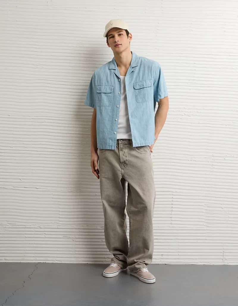 Chemise à manches courtes et col cubain coupe décontractée AE