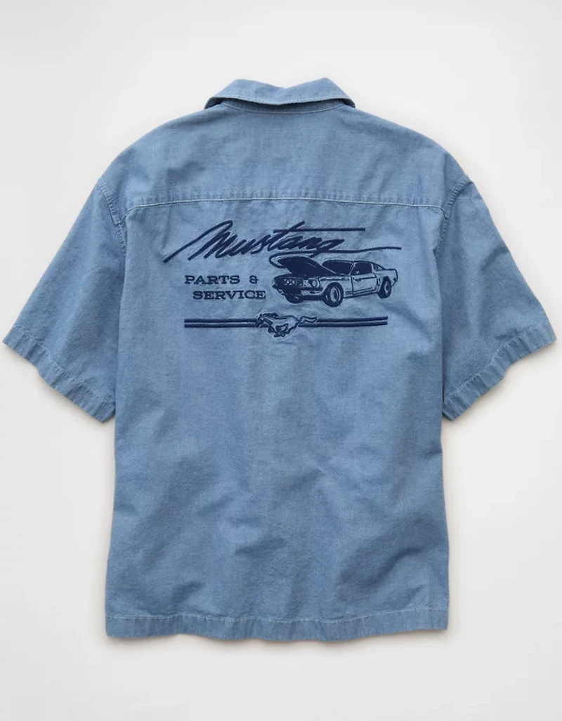 AE Relaxed Ford Mustang Denim Button-Up Shirt