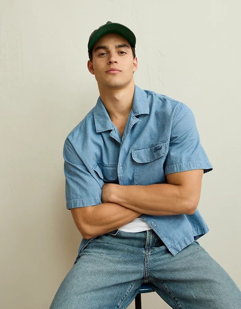 AE Relaxed Ford Mustang Denim Button-Up Shirt