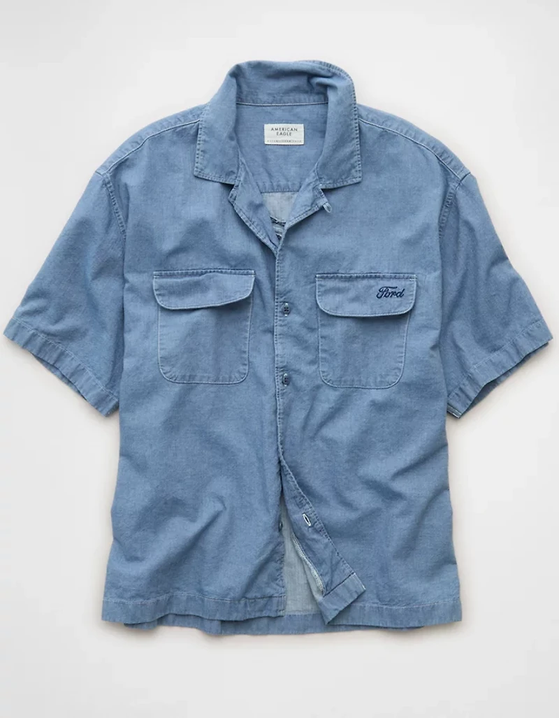 AE Relaxed Ford Mustang Denim Button-Up Shirt