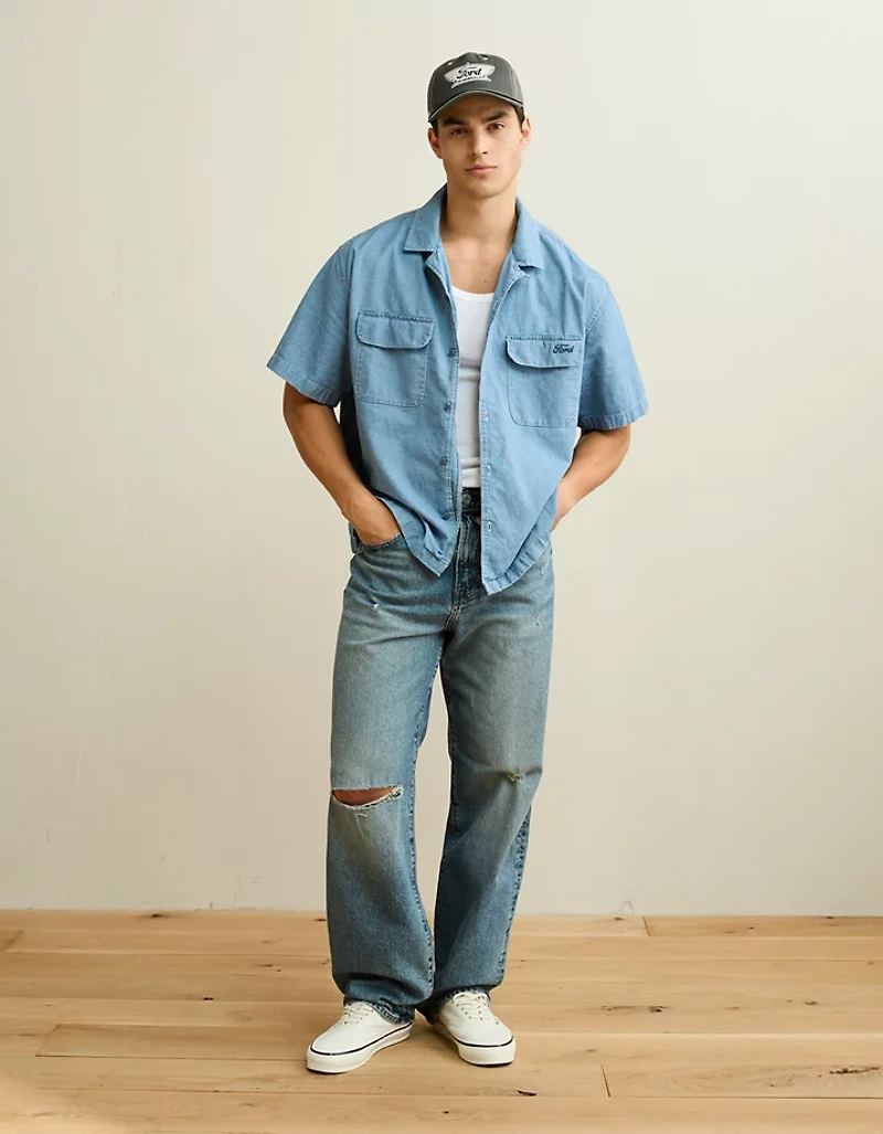 AE Relaxed Ford Mustang Denim Button-Up Shirt