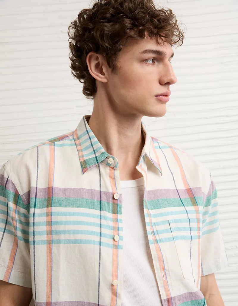 AE Standard Fit Linen-Blend Button-Up Shirt