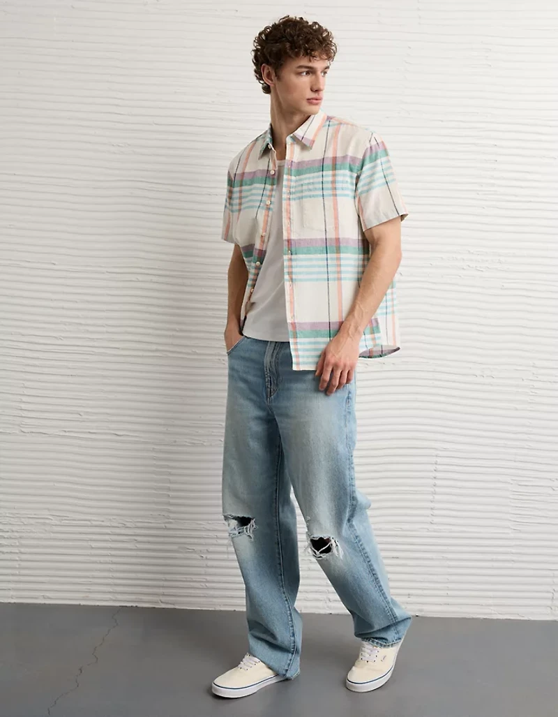 AE Standard Fit Linen-Blend Button-Up Shirt