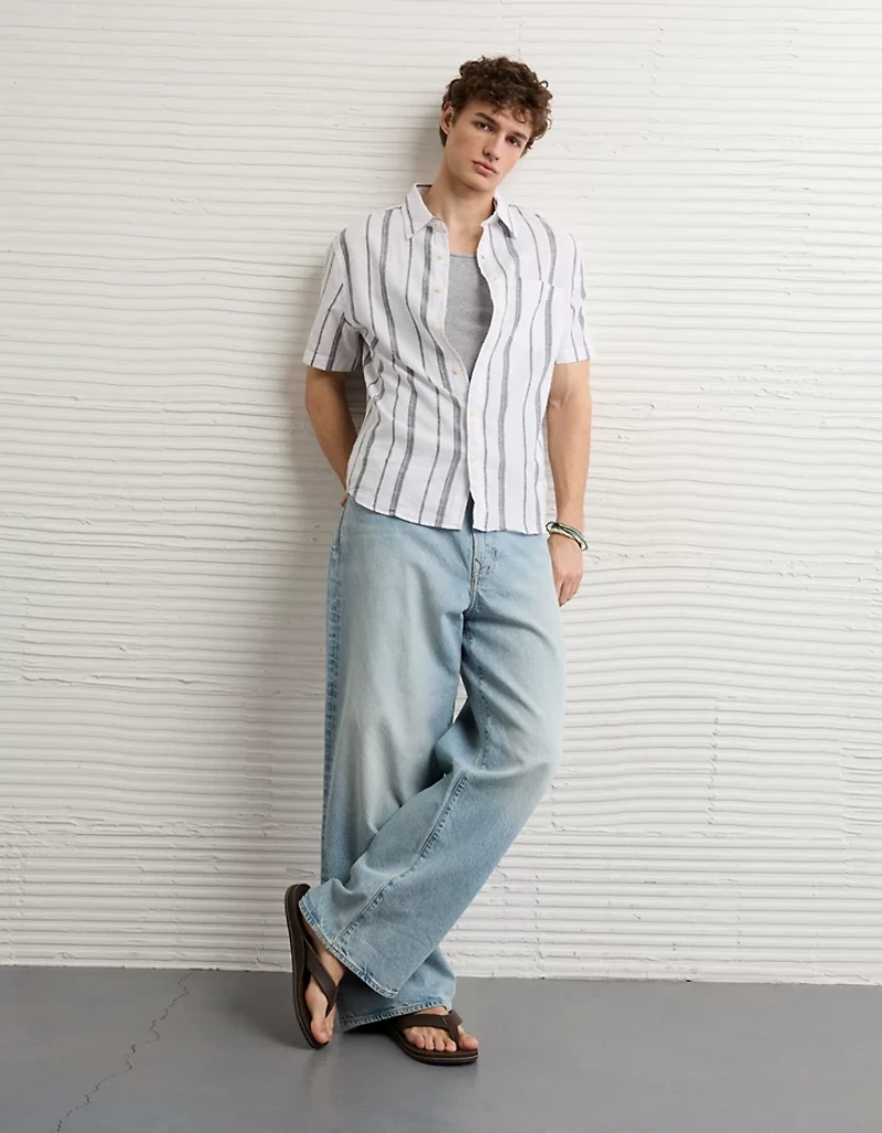 AE Standard Fit Linen-Blend Button-Up Shirt