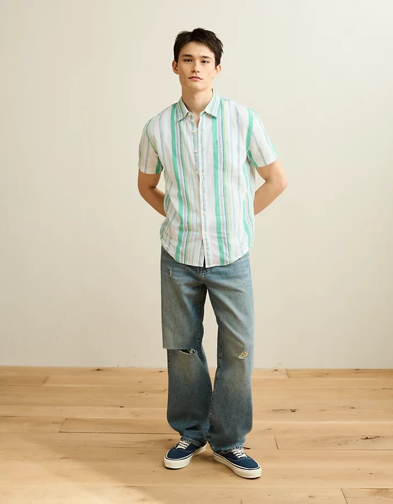 AE Standard Fit Linen-Blend Button-Up Shirt