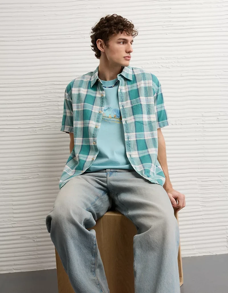 AE Standard Fit Linen-Blend Button-Up Shirt