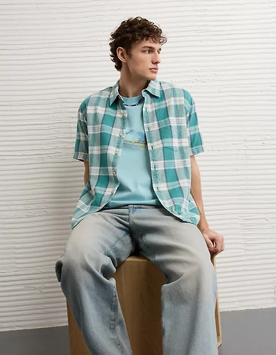 AE Standard Fit Linen-Blend Button-Up Shirt
