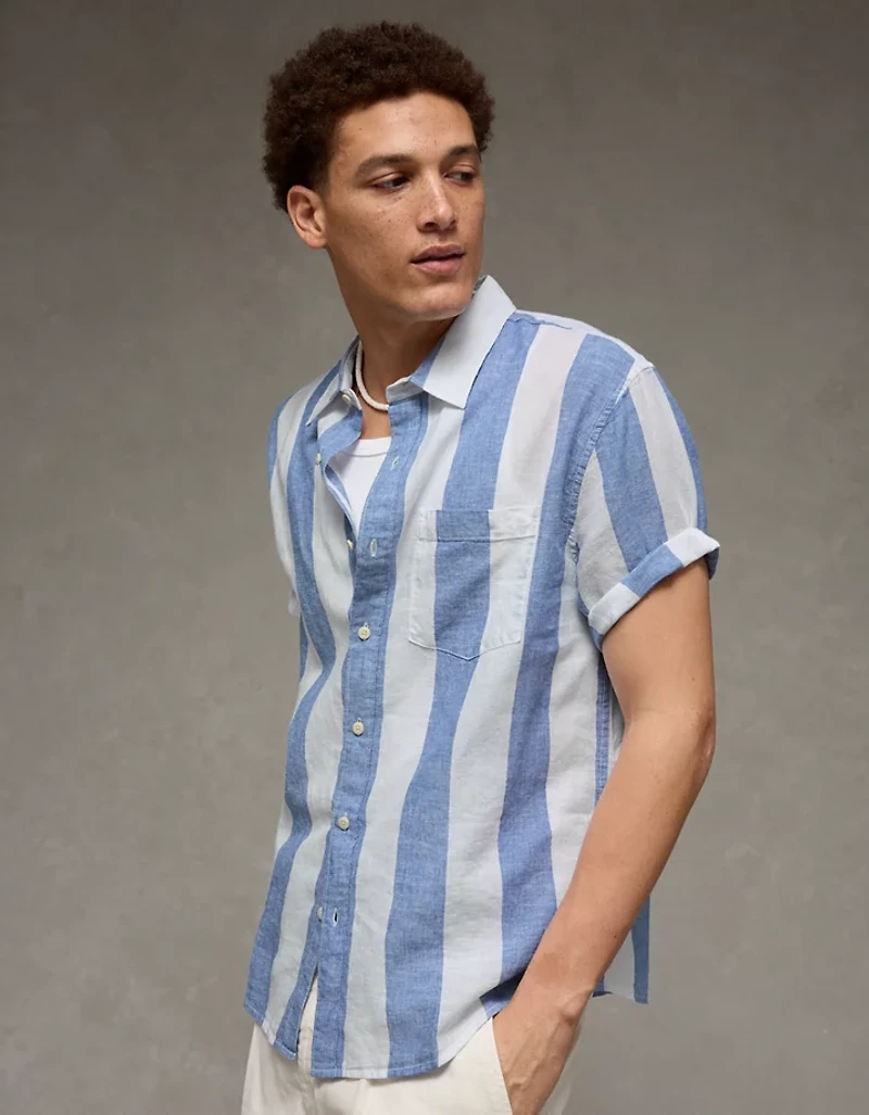 AE Standard Fit Linen-Blend Button-Up Shirt