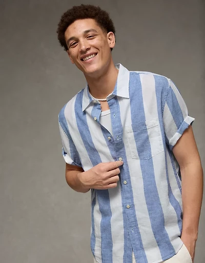 Chemise boutonnée de coupe standard en mélange lin AE