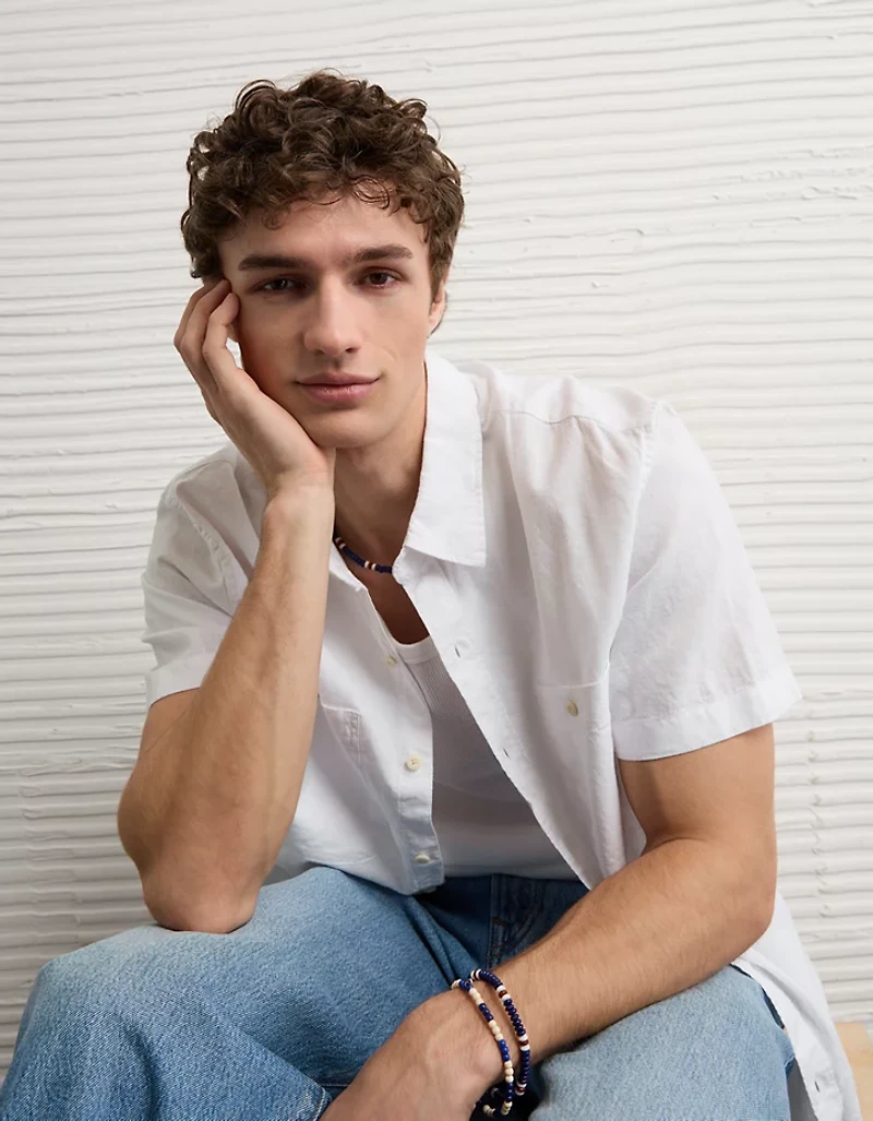 AE Standard Fit Linen-Blend Button-Up Shirt