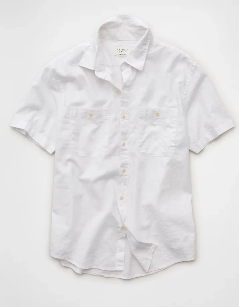 AE Standard Fit Linen-Blend Button-Up Shirt
