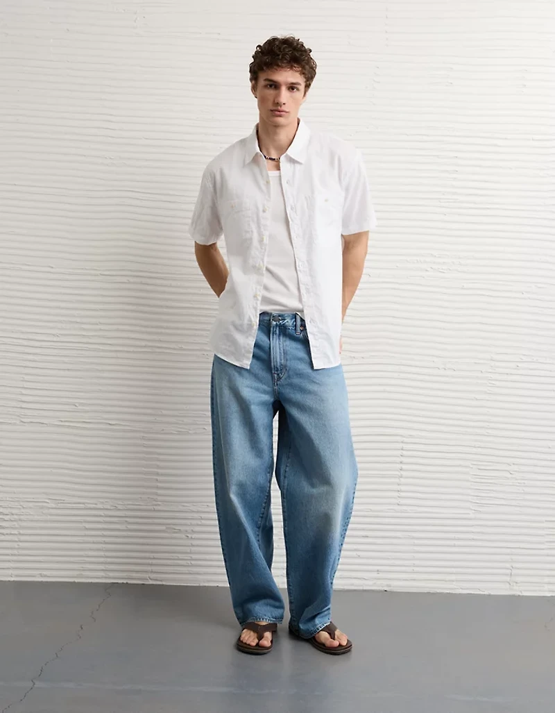 AE Standard Fit Linen-Blend Button-Up Shirt