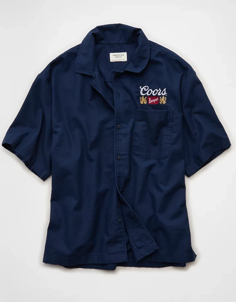 AE Relaxed Coors Light Camp Collar Button-Up Shirt