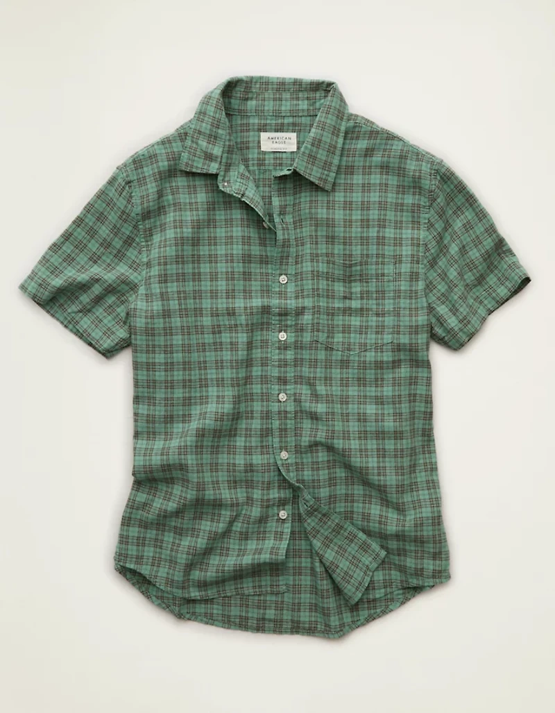 AE Standard Fit Linen-Blend Short-Sleeve Button-Up Shirt