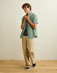 AE Standard Fit Linen-Blend Short-Sleeve Button-Up Shirt