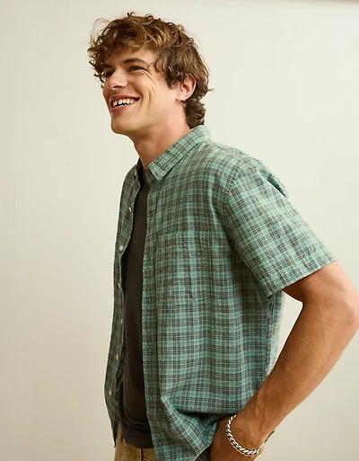 AE Standard Fit Linen-Blend Short-Sleeve Button-Up Shirt