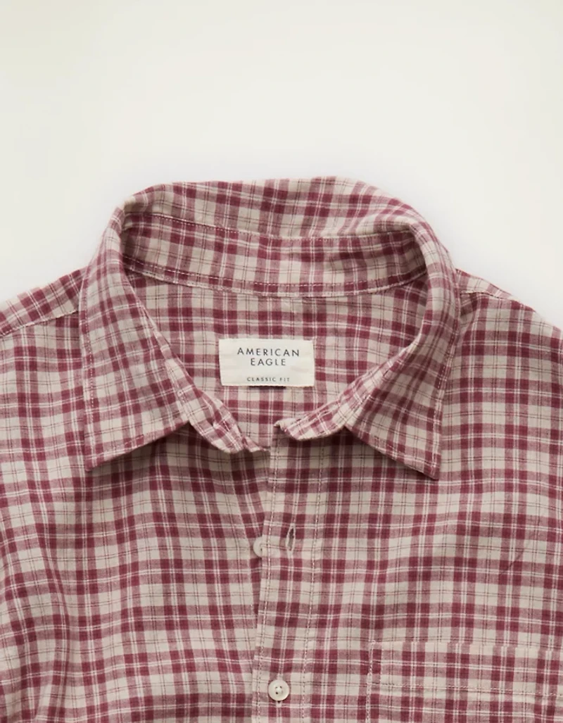 Chemise boutonnée à manches courtes en mélange de lin coupe standard AE