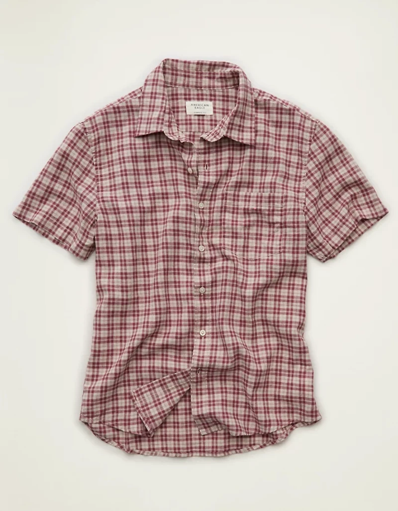 Chemise boutonnée à manches courtes en mélange de lin coupe standard AE
