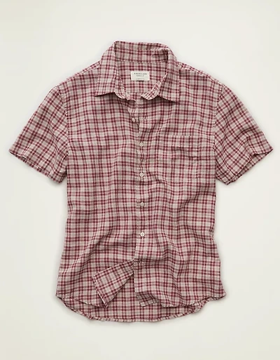 Chemise boutonnée à manches courtes en mélange de lin coupe standard AE
