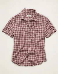 Chemise boutonnée à manches courtes en mélange de lin coupe standard AE
