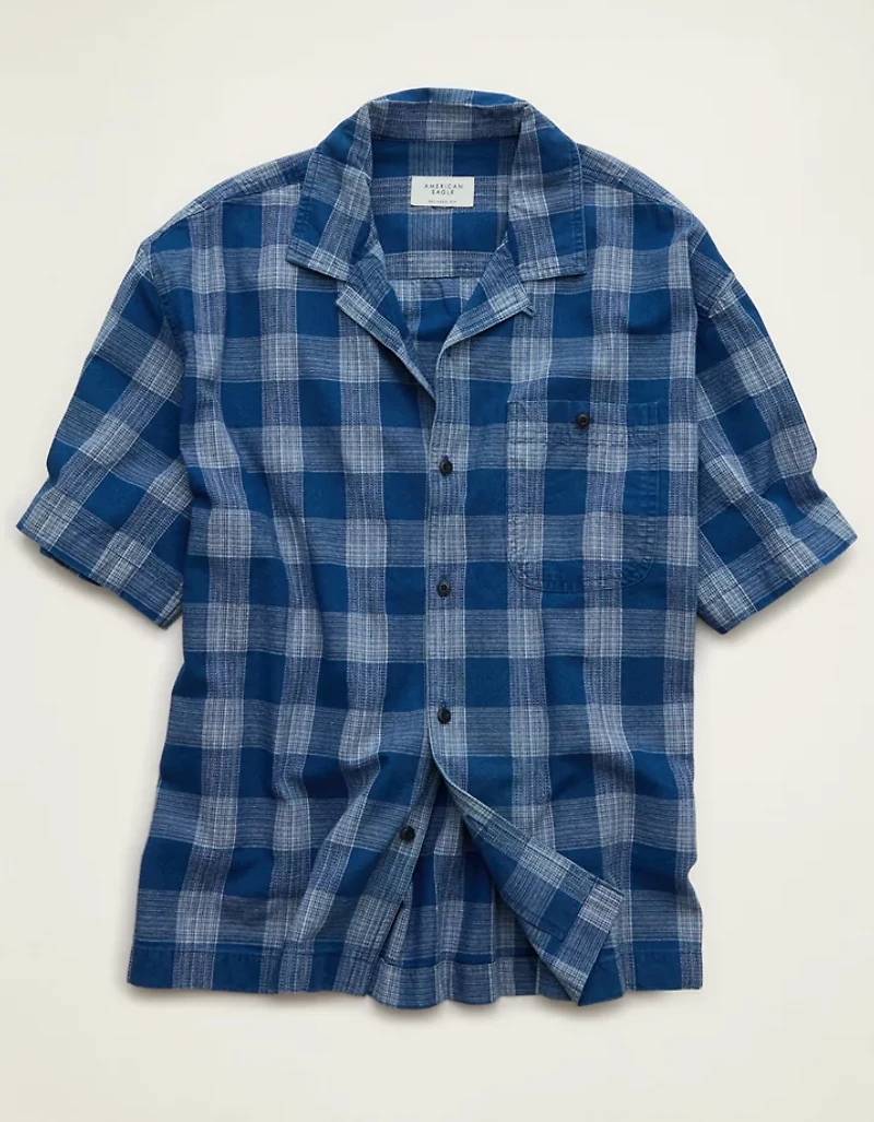 AE Relaxed Fit Camp Collar Button-Up Shirt