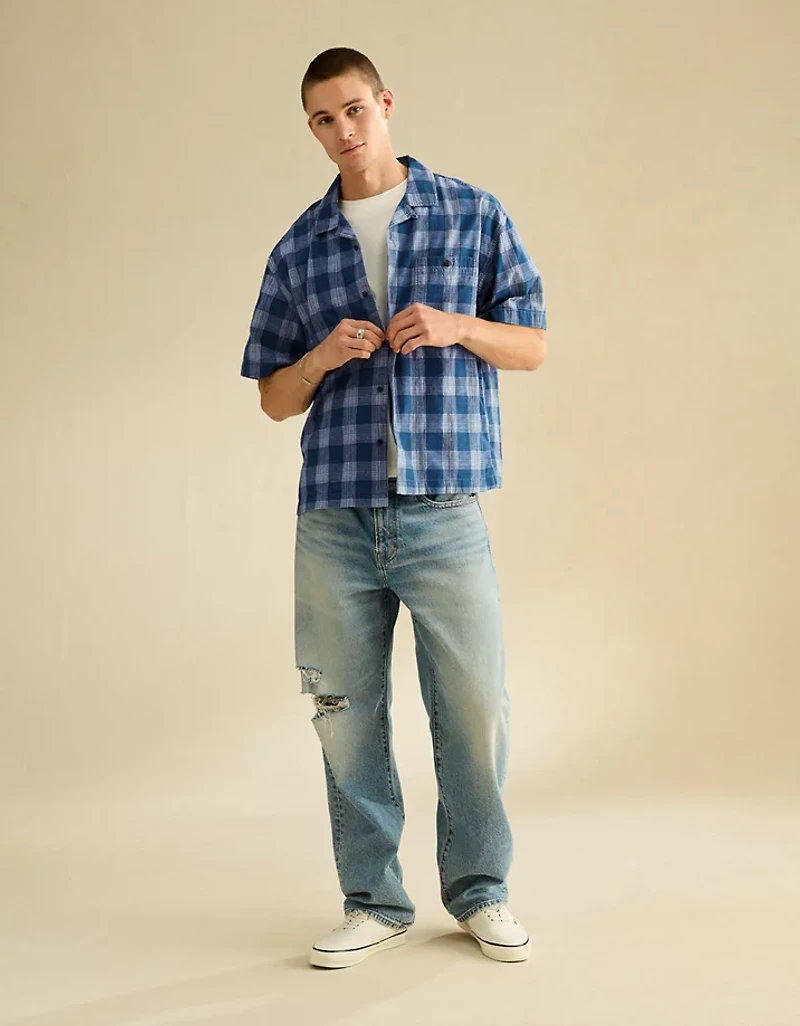AE Relaxed Fit Camp Collar Button-Up Shirt