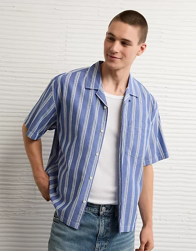 AE Relaxed Camp Collar Button-Up Shirt