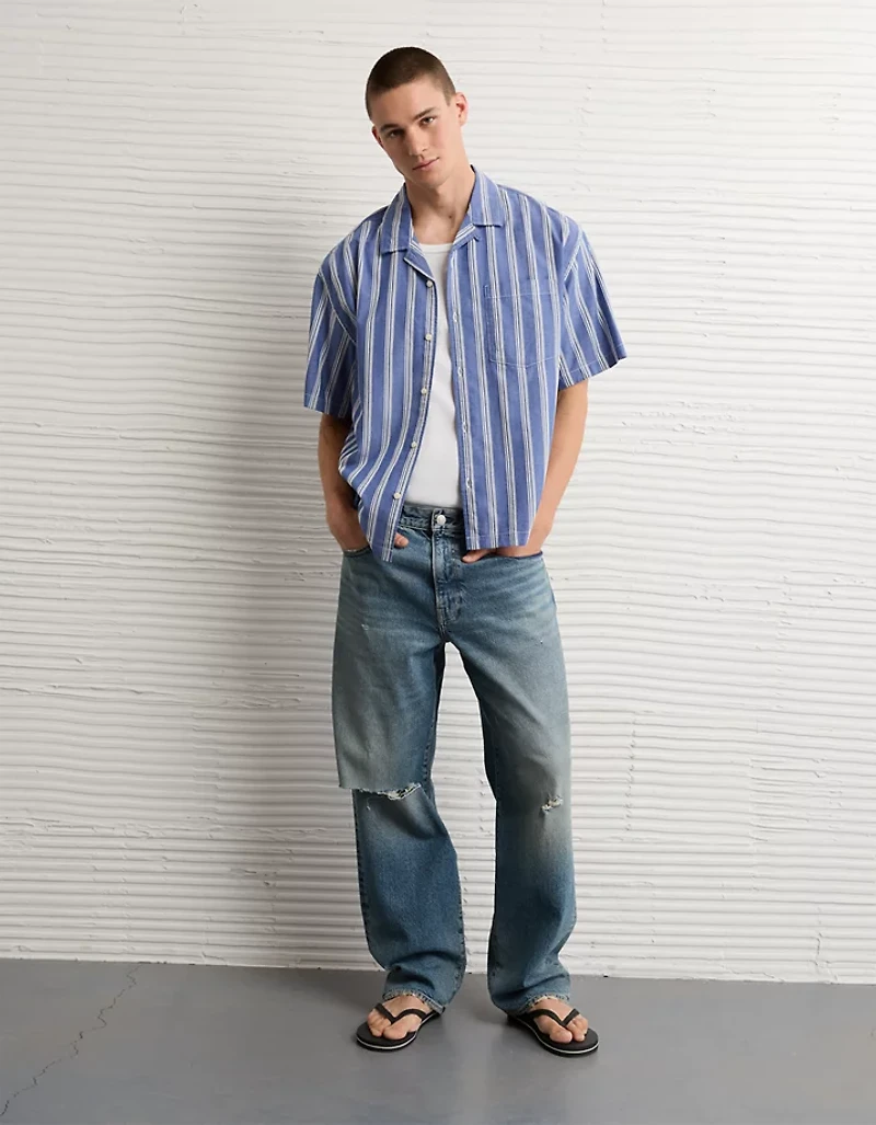 AE Relaxed Camp Collar Button-Up Shirt
