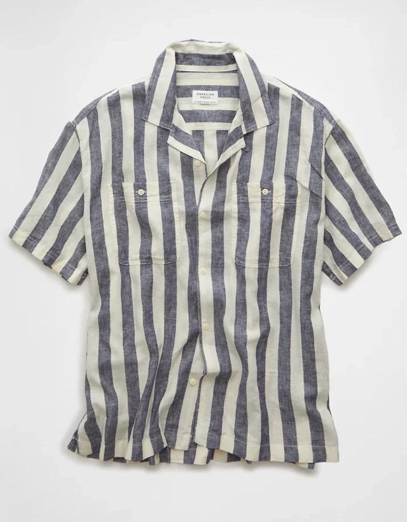 AE Poolside Linen-Blend Striped Button-Up Shirt