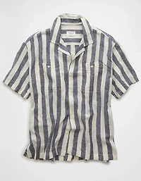 AE Poolside Linen-Blend Striped Button-Up Shirt